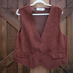 Vintage 1990s Alfred Dunner Faux Suede Chestnut Brown Classic Vest